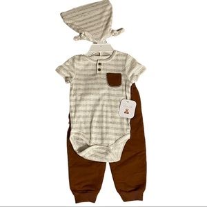 NWT Rene Rofe infant cream and brown 3 piece outfit
